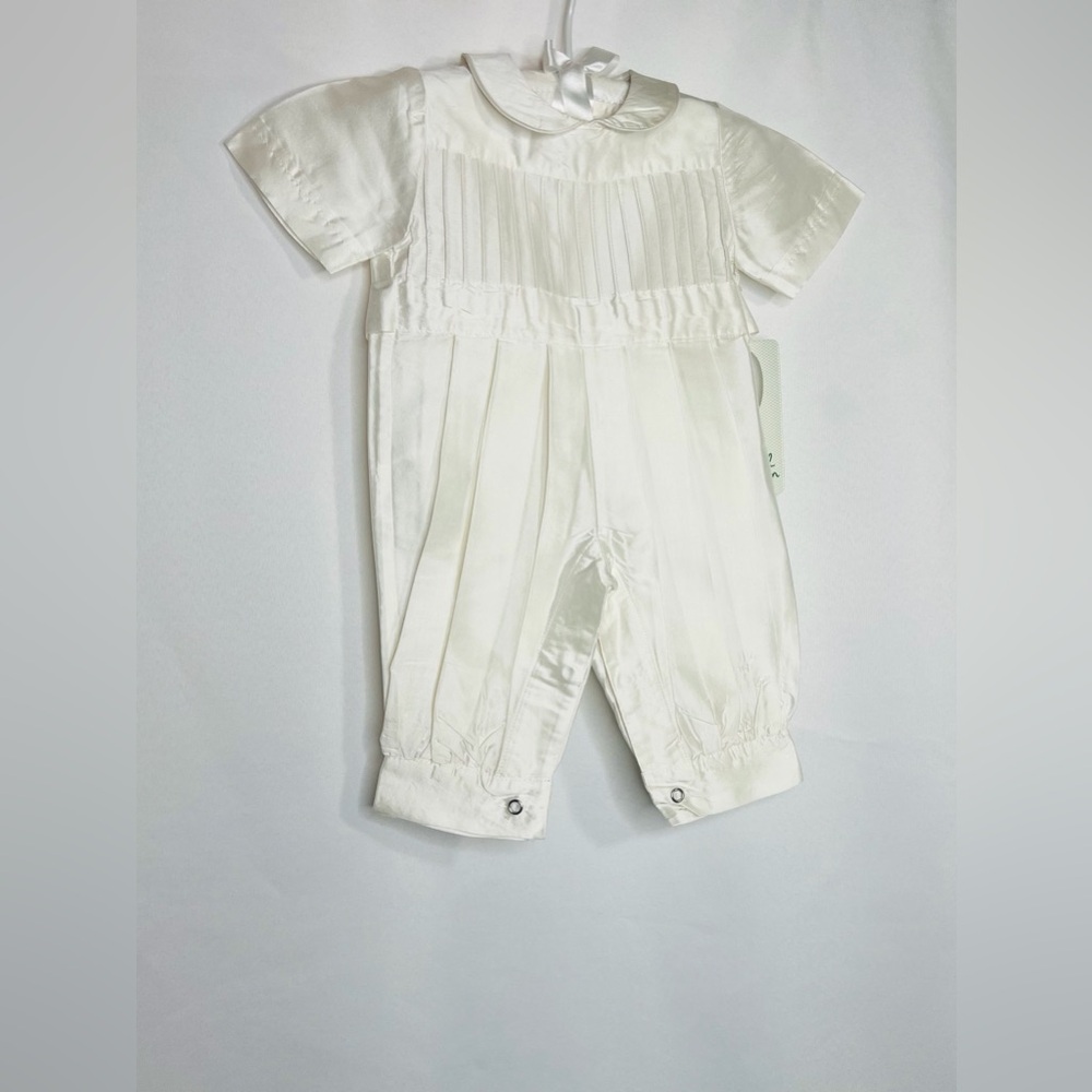 Isabel Garreton White Ivory Silk Romper Tucks 6 Months Boy